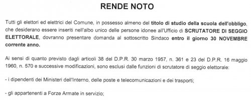 Avviso aggiornamento albo scrutatori di seggio