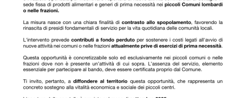 Bando Nuova Impresa - Piccoli Comuni e Frazioni