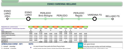 Orari Invernali Autobus linea D21 Esino Lario - Perledo - Varenna - Bellano