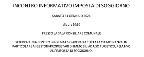 Incontro informativo Imposta di Soggiorno sabato 31/01/2026 alle 10:30 presso la sala consiliare del Municipio