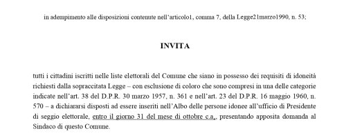 Aggiornamento Albo dei presidenti di seggio